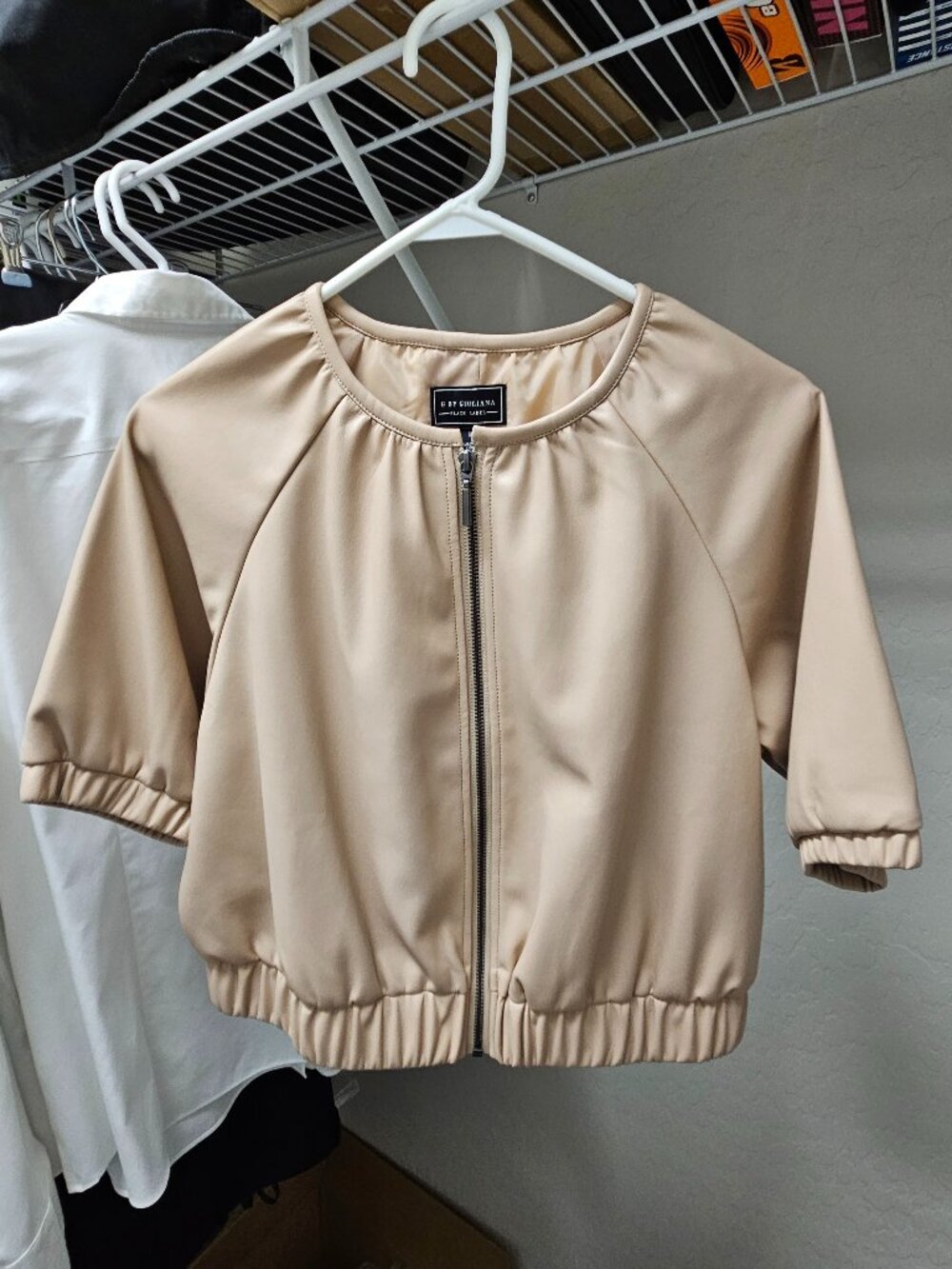 G by Giuliana Black Label Faux Leather Cropped Jacket - Cream - Size M